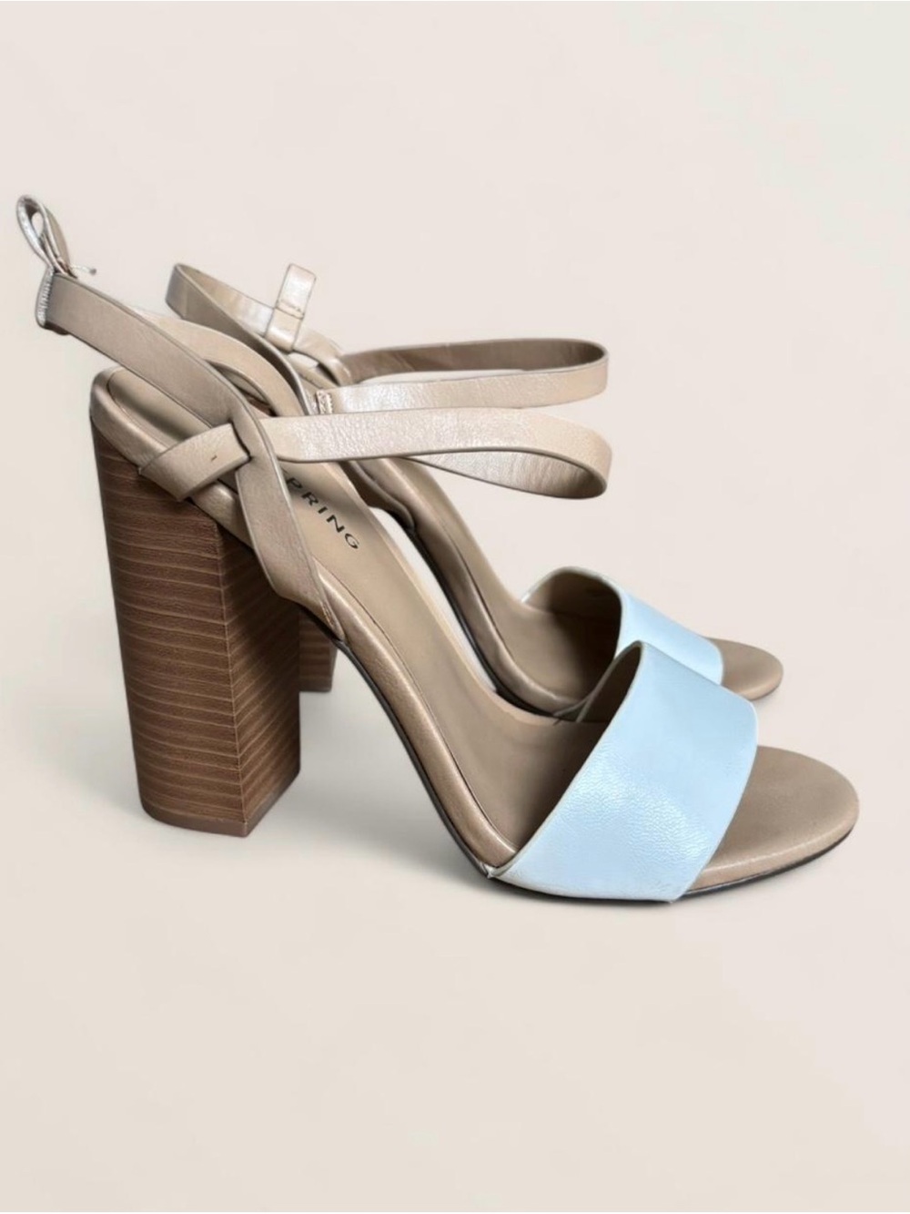 Call It Spring Beige and White Block Heel Sandals